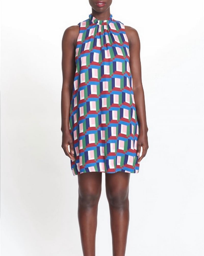 Front of a model wearing a size L Alma Mini Dress In Multi in Multi by COREY LYNN CALTER. | dia_product_style_image_id:346600